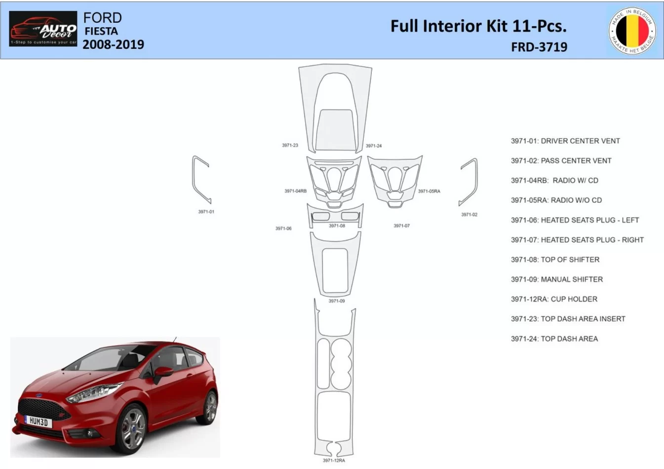 Ford Fiesta 2008-2017 Interiér WHZ Súprava obloženia palubnej dosky 28 dielov - 1