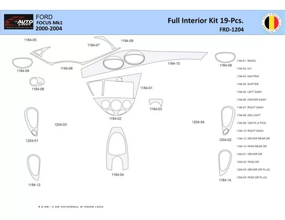 Ford Focus 2000-2005 Interiér WHZ Súprava obloženia palubnej dosky 19 dielov