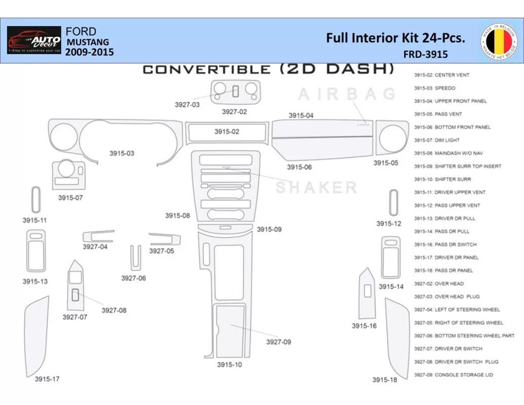 Ford Mustang 2010-2015 Interiér WHZ Ozdobná súprava palubnej dosky 24 dielov - 1