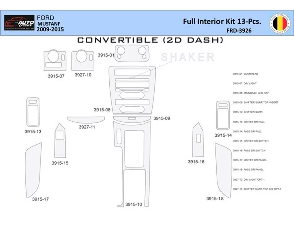 Ford Mustang 2010-2015 Interiér WHZ Ozdobná súprava palubnej dosky 13 dielov - 1