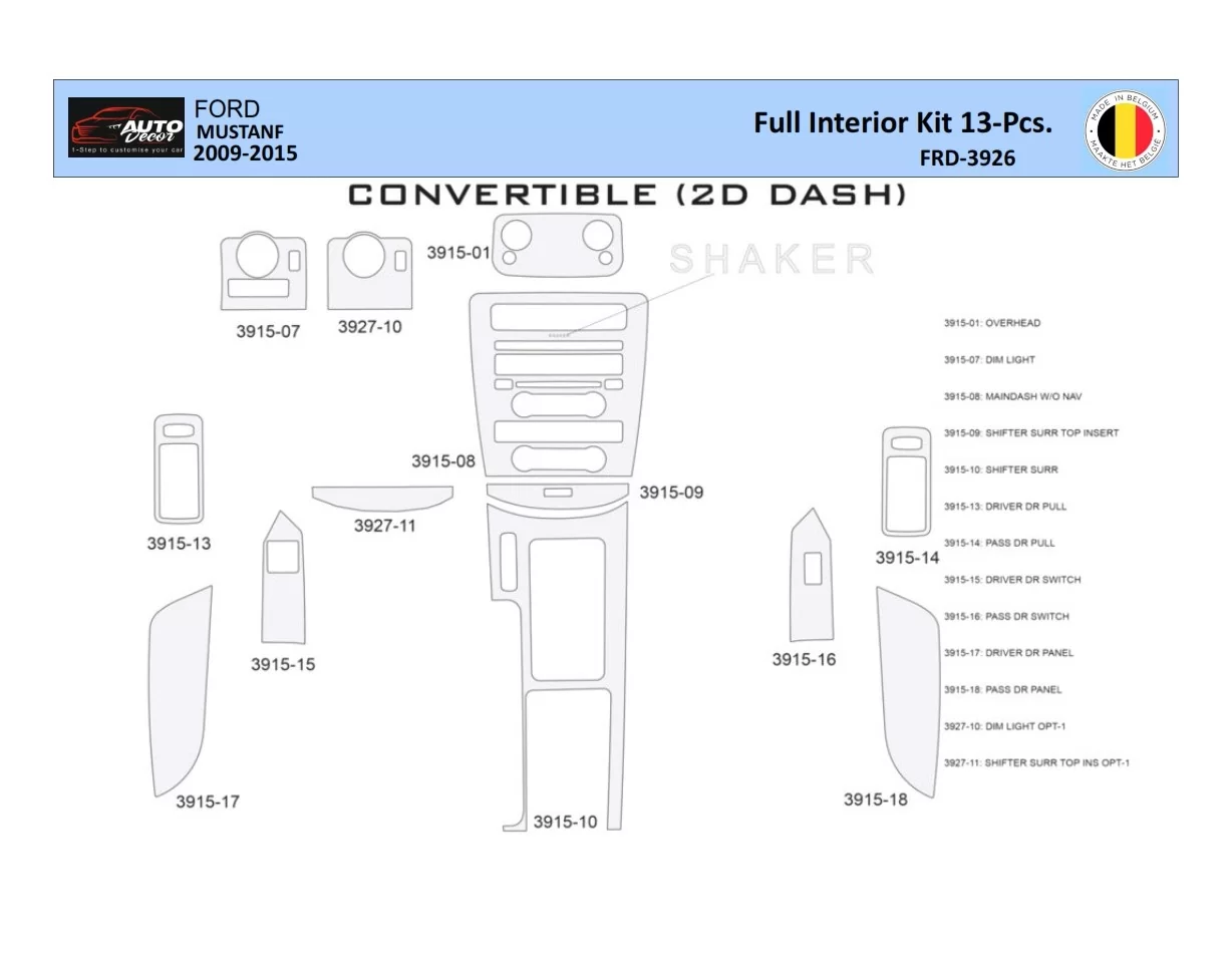 Ford Mustang 2010-2015 Interiér WHZ Ozdobná súprava palubnej dosky 13 dielov - 1