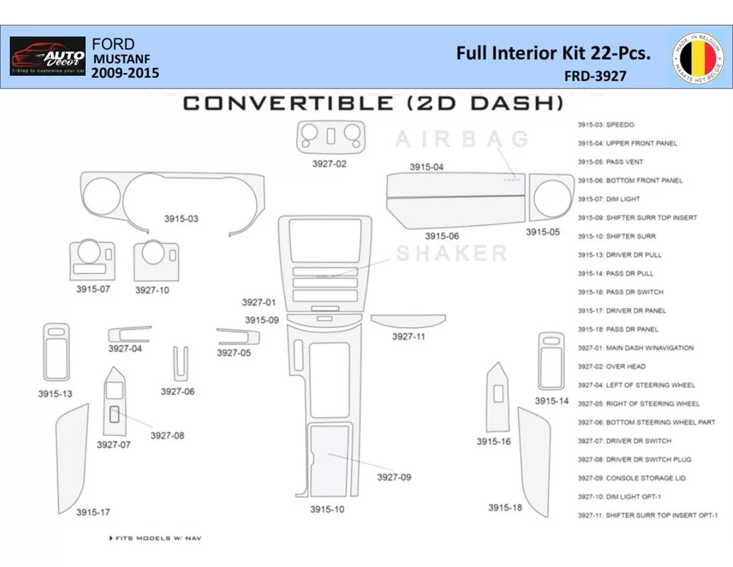 Ford Mustang 2010-2015 Interiér WHZ Súprava obloženia palubnej dosky 22 dielov - 1