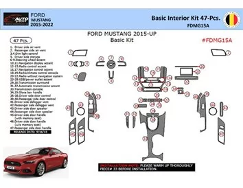 Ford Mustang 2015-2023 Súprava obloženia palubnej dosky WHZ interiéru 47 dielov - 1