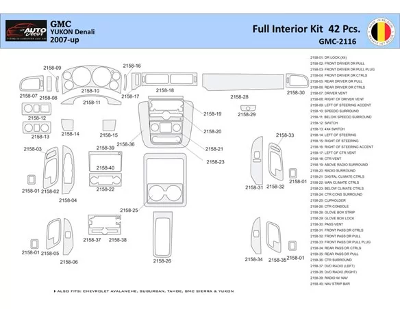 GMC Yukon 2007-2014 Súprava obloženia palubnej dosky WHZ interiéru 42 dielov - 1