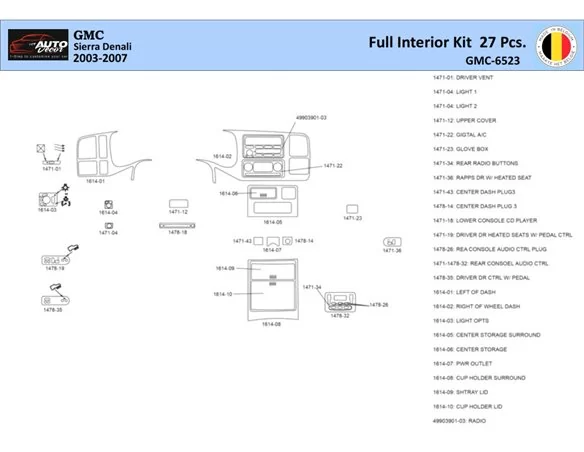 GMC Denali 2003-2006 Súprava obloženia palubnej dosky WHZ interiéru 27 dielov - 1