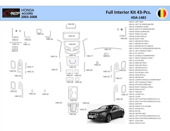 Honda Accord 2003-2007 Interiér WHZ Súprava obloženia palubnej dosky 43 dielov - 1