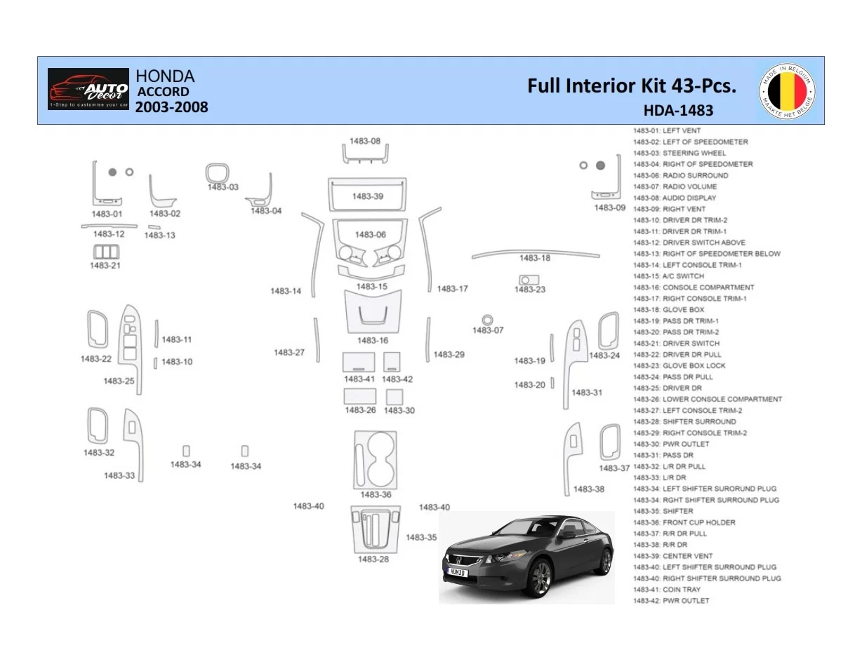 Honda Accord 2003-2007 Interiér WHZ Súprava obloženia palubnej dosky 43 dielov - 1