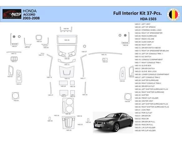 Honda Accord 2003-2007 Interiér WHZ Súprava obloženia palubnej dosky 37 dielov - 1