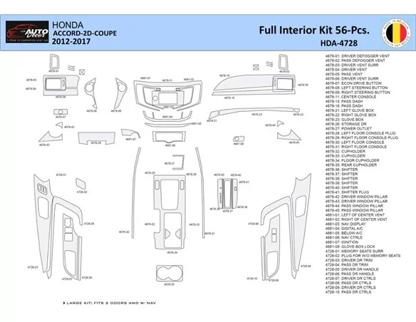 Súprava obloženia palubnej dosky Honda Accord 2014-2022 interiér WHZ 56 dielov - 1