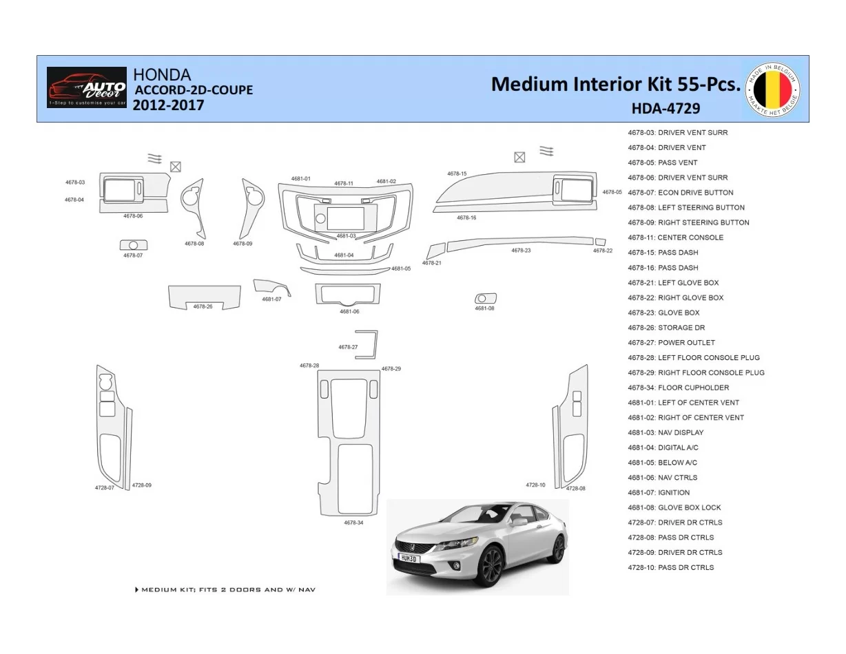 Súprava obloženia palubnej dosky Honda Accord 2014-2022 interiér WHZ 30 dielov - 1