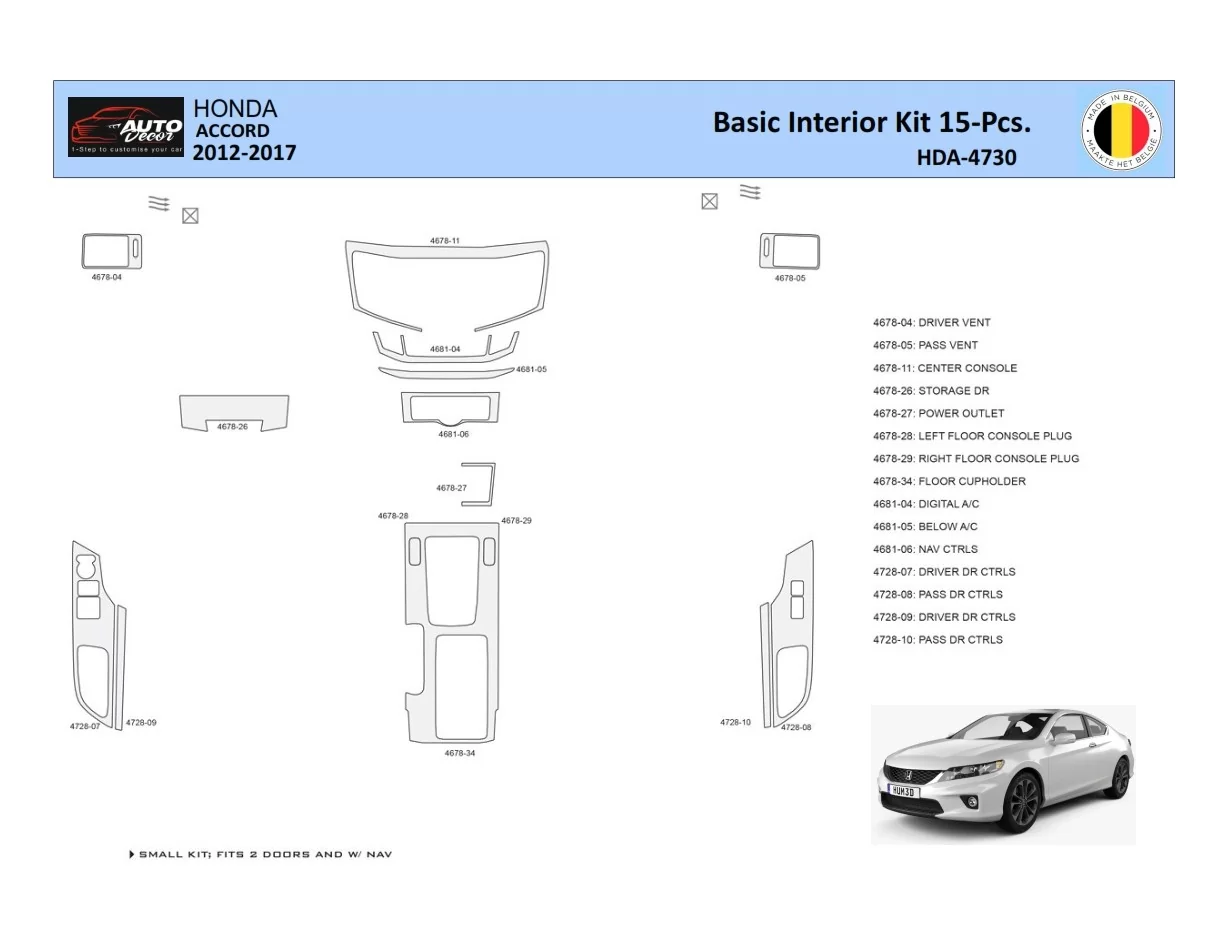 Súprava obloženia palubnej dosky Honda Accord 2014-2022 interiér WHZ 15 dielov - 1