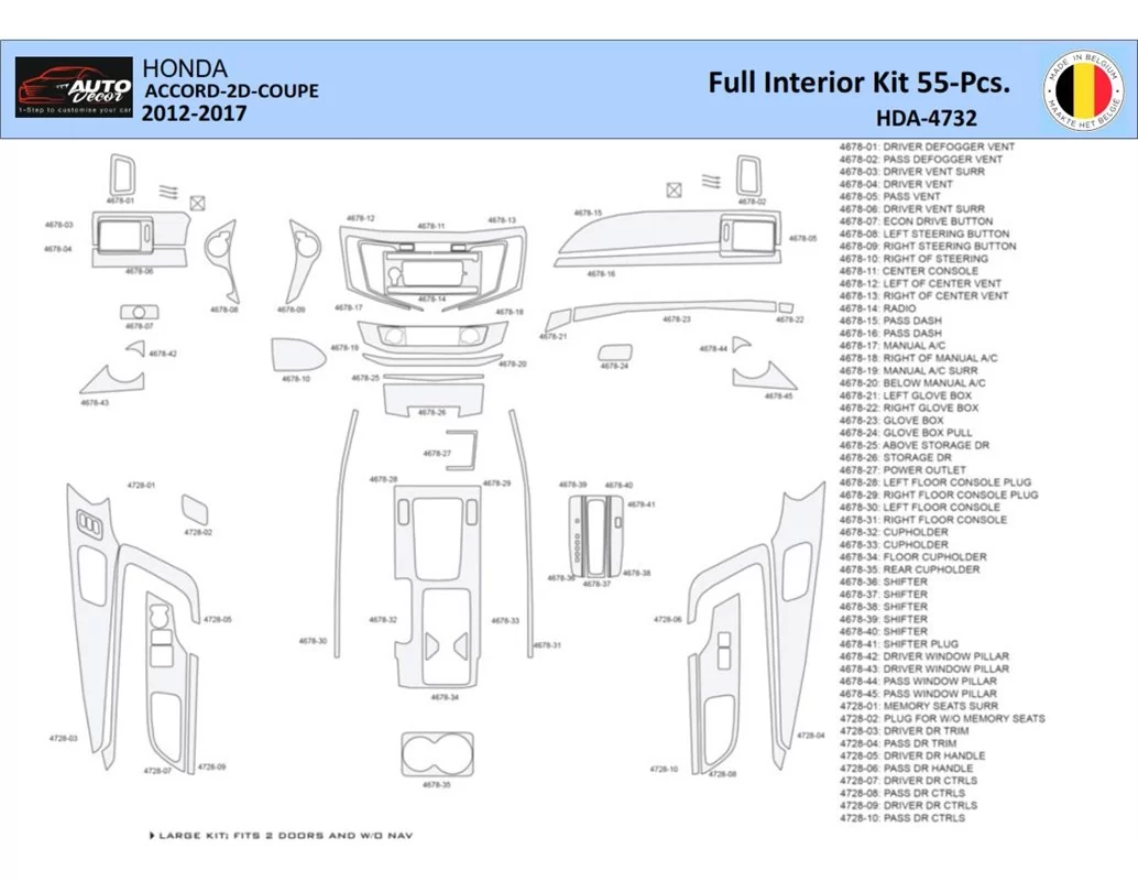 Súprava obloženia palubnej dosky Honda Accord 2014-2022 interiér WHZ 55 dielov - 1