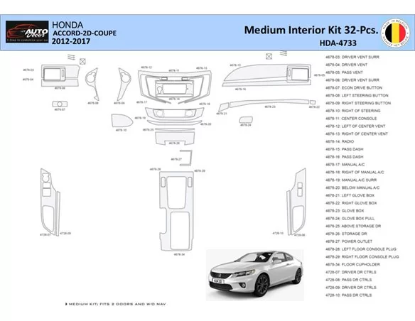 Súprava obloženia palubnej dosky Honda Accord 2014-2022 interiér WHZ 32 dielov - 1