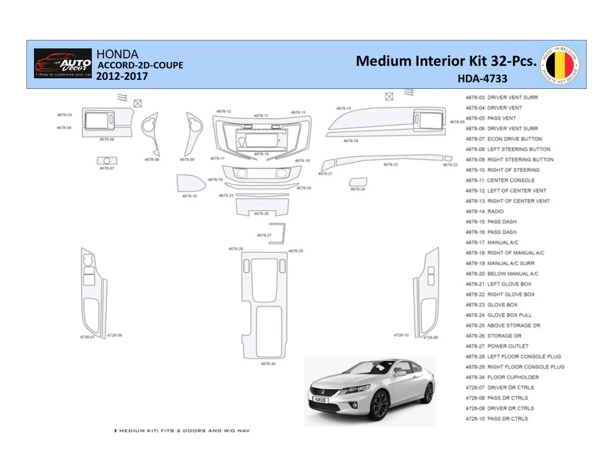 Súprava obloženia palubnej dosky Honda Accord 2014-2022 interiér WHZ 32 dielov - 1