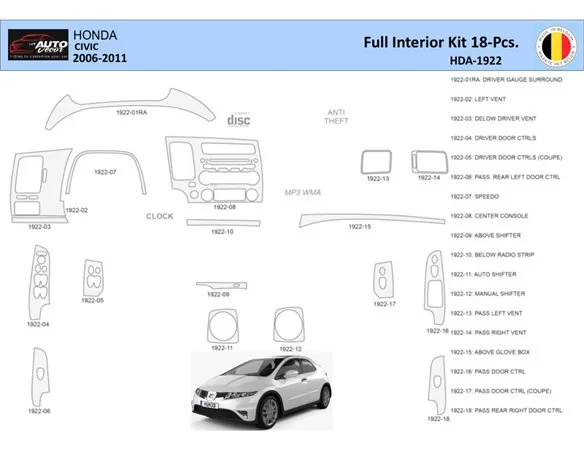Honda Civic 2006-2011 Interiér WHZ Súprava obloženia palubnej dosky 18 dielov - 1