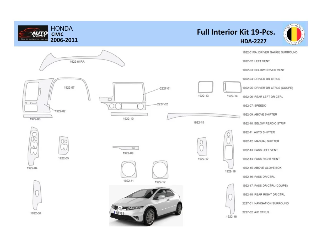 Honda Civic 2006-2011 Interiér WHZ Súprava obloženia palubnej dosky 19 dielov - 1
