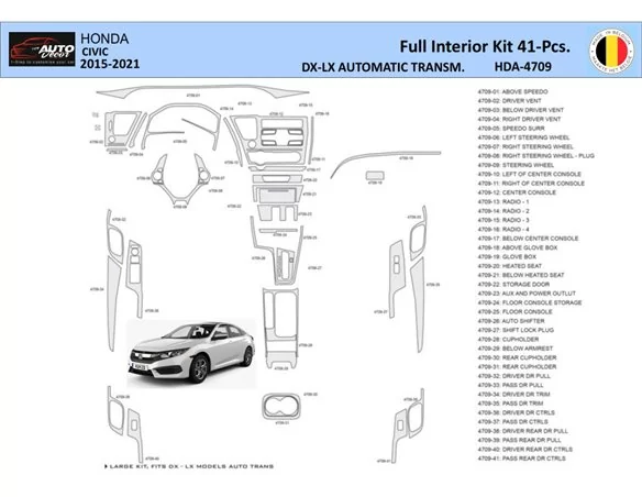 Honda Civic XI 2015-2021 Interiér WHZ Súprava obloženia palubnej dosky 41 dielov - 1