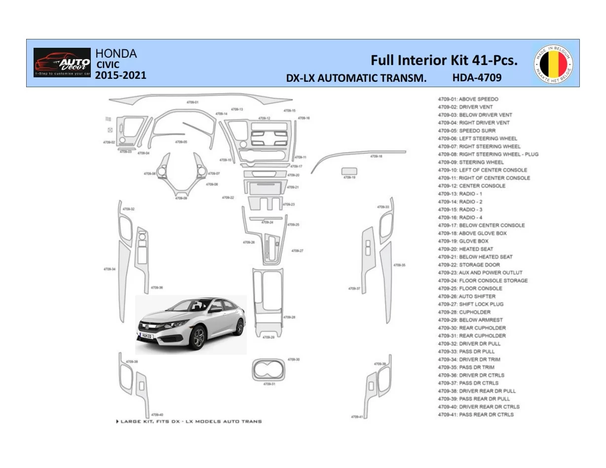 Honda Civic XI 2015-2021 Interiér WHZ Súprava obloženia palubnej dosky 41 dielov - 1