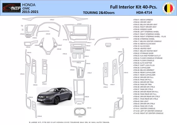 Honda Civic XI 2015-2021 Súprava obloženia palubnej dosky interiéru WHZ 40 dielov - 1