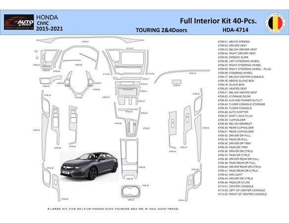 Honda Civic XI 2015-2021 Súprava obloženia palubnej dosky interiéru WHZ 40 dielov - 1