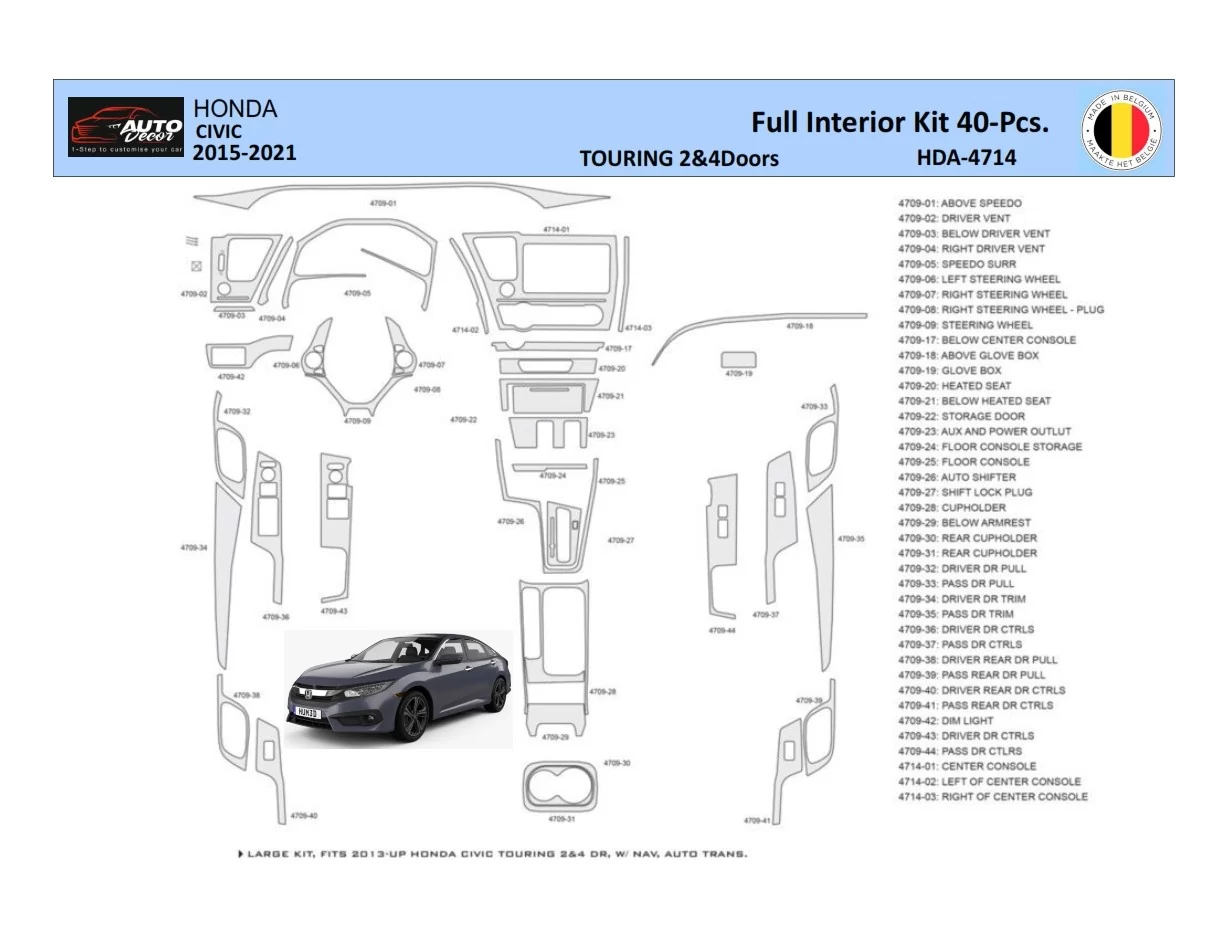 Honda Civic XI 2015-2021 Súprava obloženia palubnej dosky interiéru WHZ 40 dielov - 1