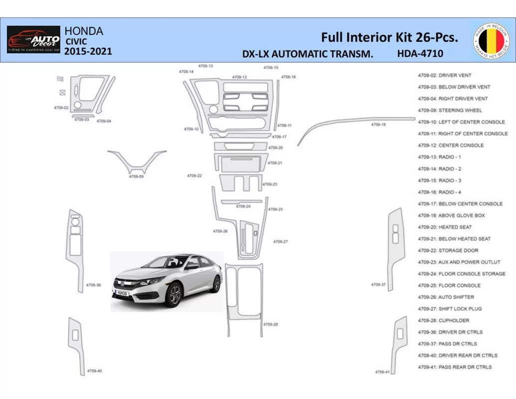 Honda Civic XI 2015-2021 Súprava obloženia palubnej dosky interiéru WHZ 26 dielov - 1