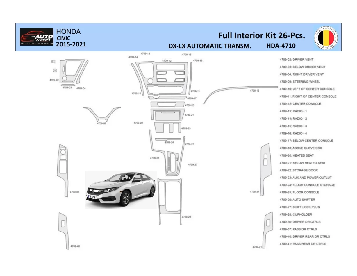 Honda Civic XI 2015-2021 Súprava obloženia palubnej dosky interiéru WHZ 26 dielov - 1