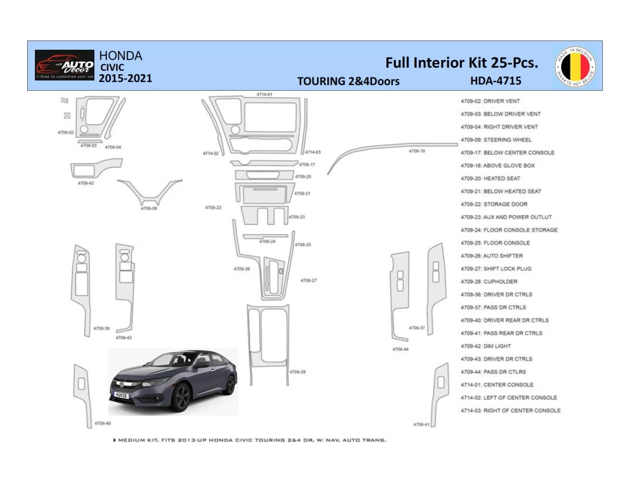 Honda Civic XI 2015-2021 Súprava obloženia palubnej dosky interiéru WHZ 25 dielov - 1