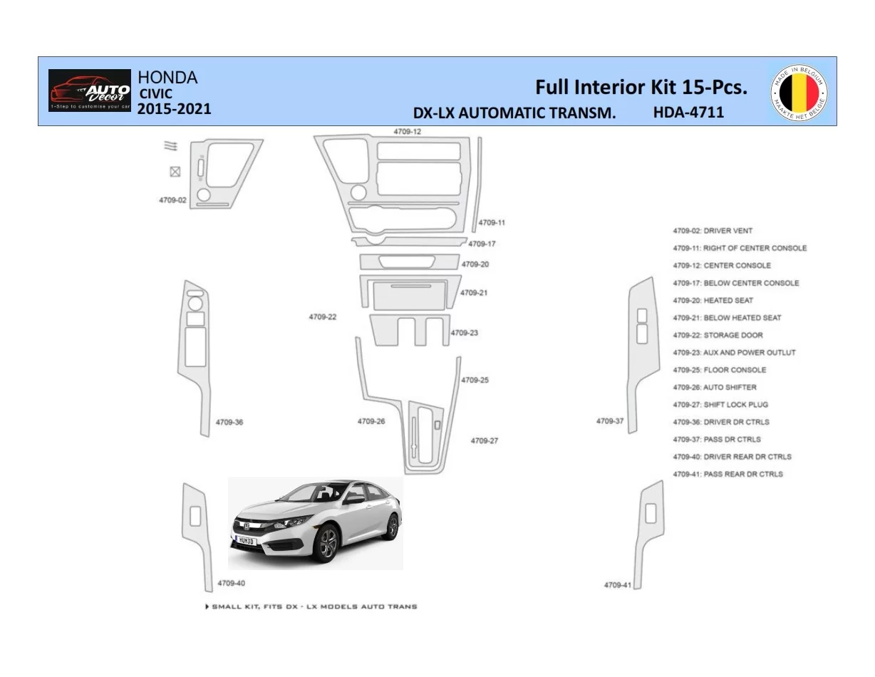 Honda Civic XI 2015-2021 Súprava obloženia palubnej dosky interiéru WHZ 15 dielov - 1