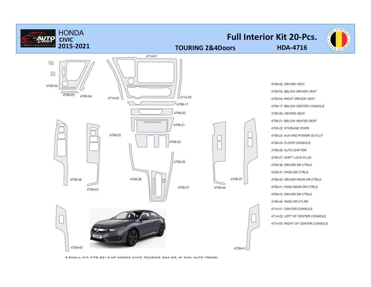 Honda Civic XI 2015-2021 Súprava obloženia palubnej dosky interiéru WHZ 20 dielov - 1