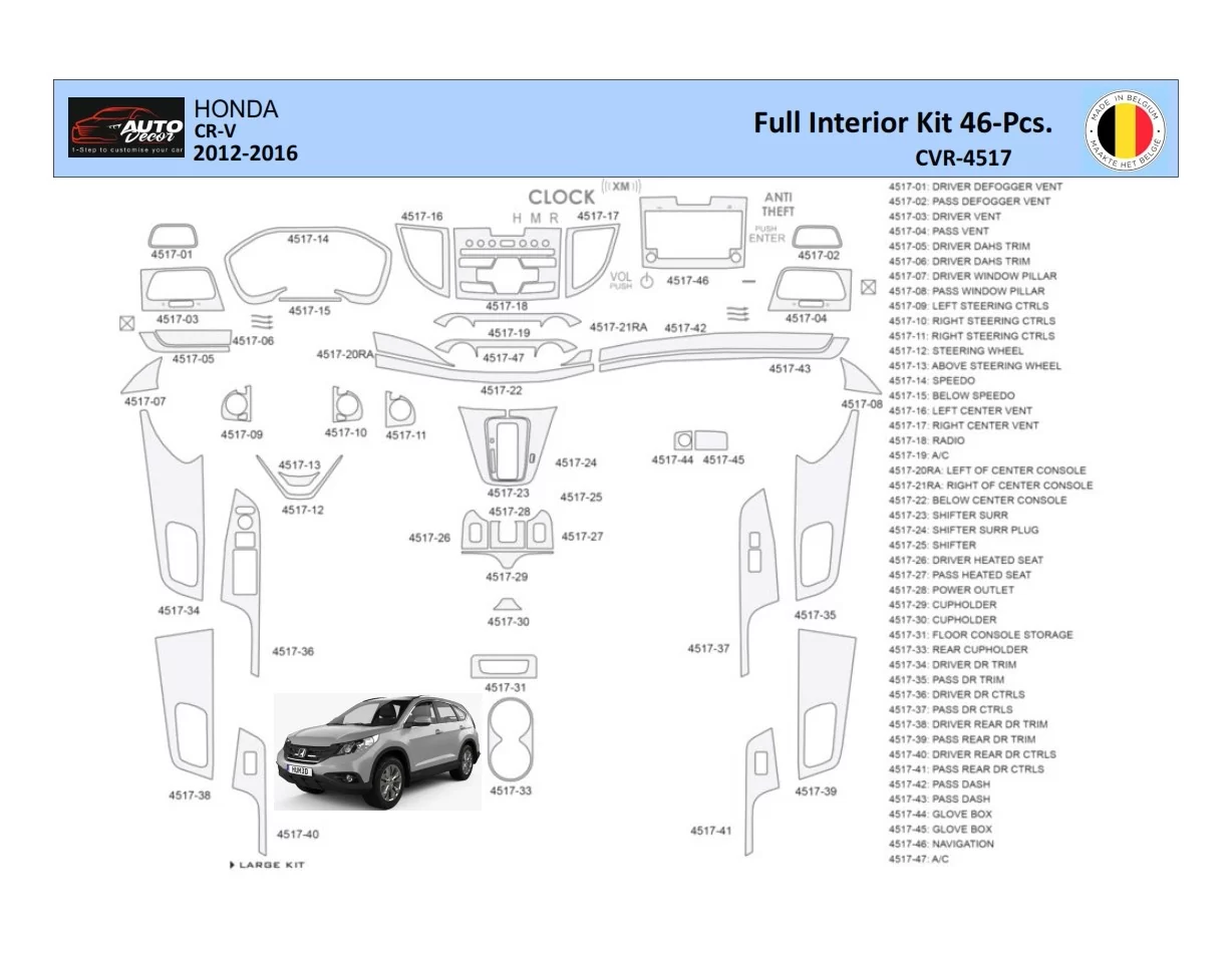 Honda CR-V 2012-2016 Interiér WHZ Súprava obloženia palubnej dosky 46 dielov - 1