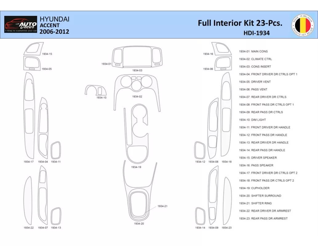 Hyundai Accent 2005-2011 Interiér WHZ Súprava obloženia palubnej dosky 23 dielov - 1
