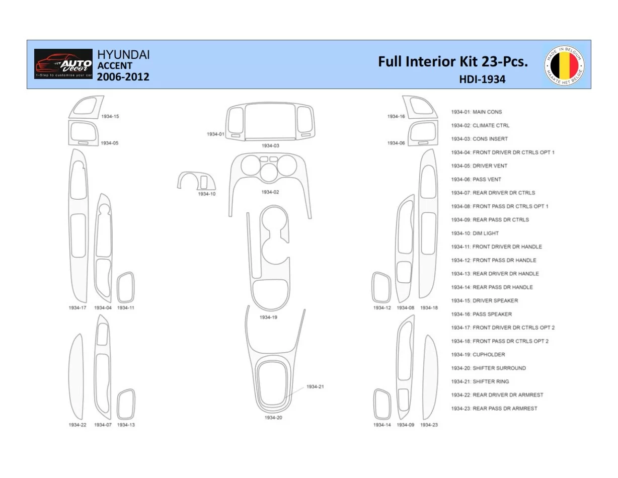 Hyundai Accent 2005-2011 Interiér WHZ Súprava obloženia palubnej dosky 23 dielov - 1