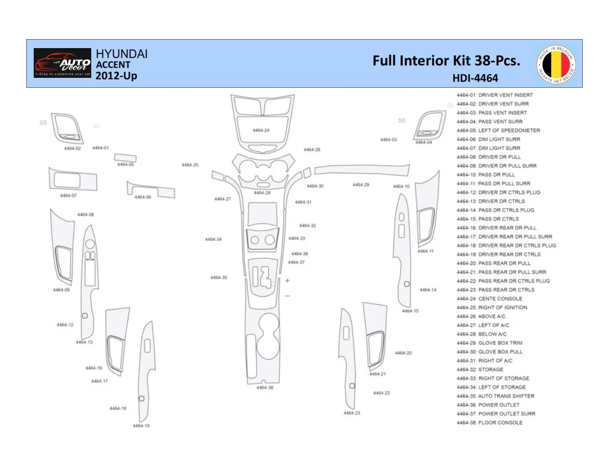 Súprava obloženia palubnej dosky Hyundai Accent 2012-2017 interiéru WHZ 17 dielov - 1