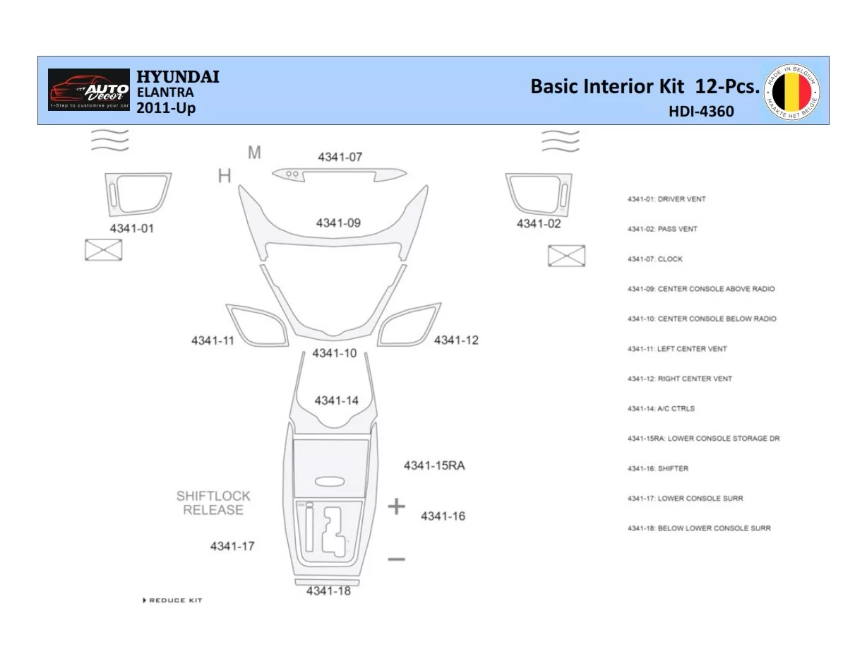 Hyundai Elantra 2010-2015 Interiér WHZ Ozdobná súprava palubnej dosky 12 dielov - 1