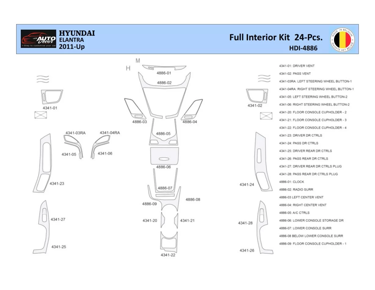 Hyundai Elantra 2010-2015 Interiér WHZ Ozdobná súprava palubnej dosky 24 dielov - 1