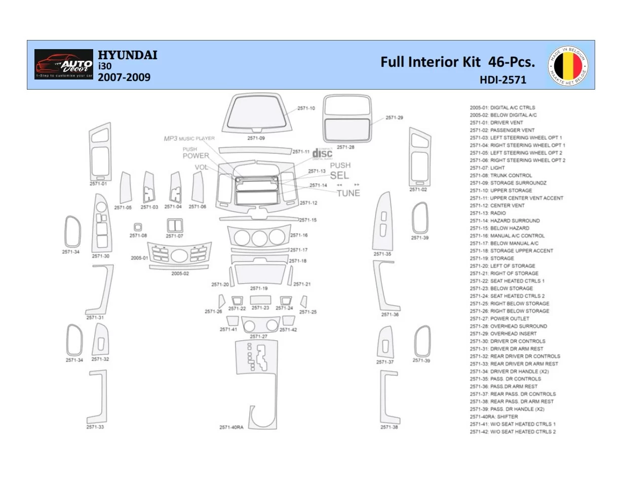 Hyundai-i30 2007-2009 Interiér WHZ Súprava obloženia palubnej dosky 46 dielov - 1