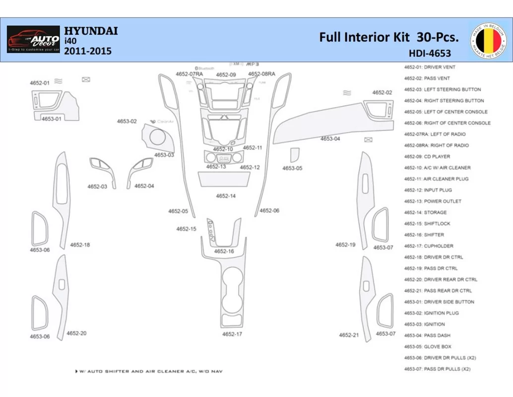 Hyundai i40 2011-2015 Interiér WHZ Ozdobná súprava palubnej dosky 30 dielov - 1