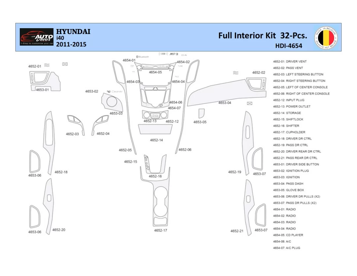 Hyundai i40 2011-2015 Interiér WHZ Obloženie palubnej dosky 32 dielov - 1