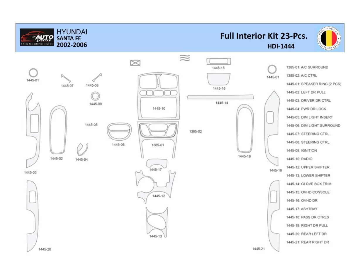 Hyundai Santa Fe 2002-2006 Interiér WHZ Súprava obloženia palubnej dosky 23 dielov - 1