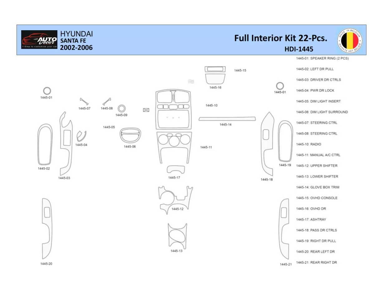 Hyundai Santa Fe 2002-2006 Interiér WHZ Súprava obloženia palubnej dosky 22 dielov - 1