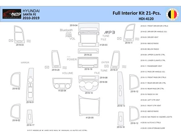 Hyundai Santa Fe 2010-2012 Interiér WHZ Súprava obloženia palubnej dosky 21 dielov - 1