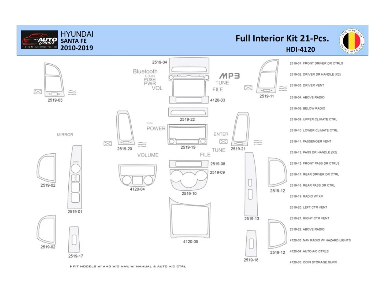 Hyundai Santa Fe 2010-2012 Interiér WHZ Súprava obloženia palubnej dosky 21 dielov - 1