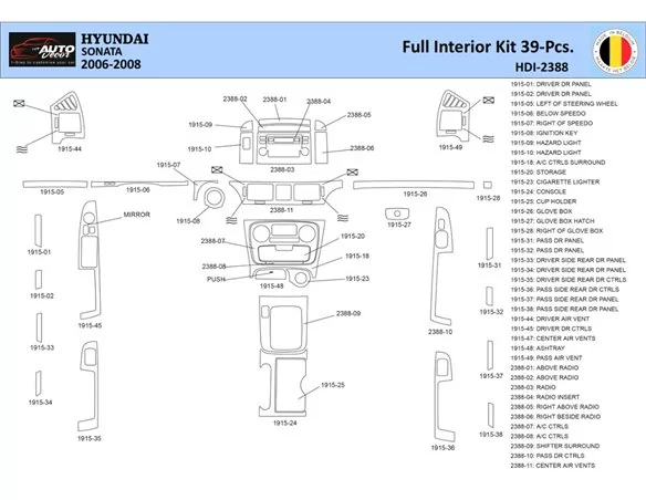 Hyundai Sonata 2006-2008 Interiér WHZ Súprava obloženia palubnej dosky 39 dielov - 1