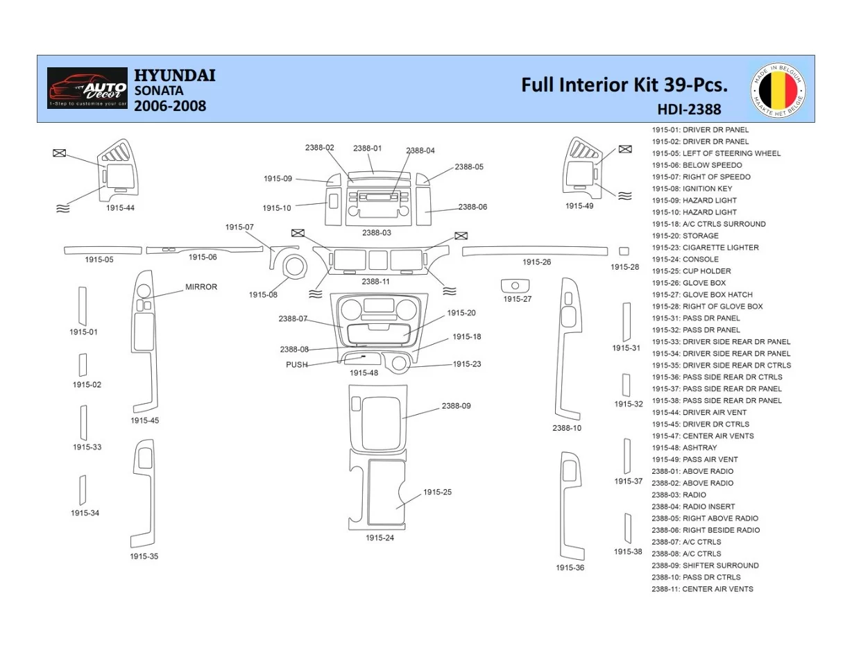 Hyundai Sonata 2006-2008 Interiér WHZ Súprava obloženia palubnej dosky 39 dielov - 1