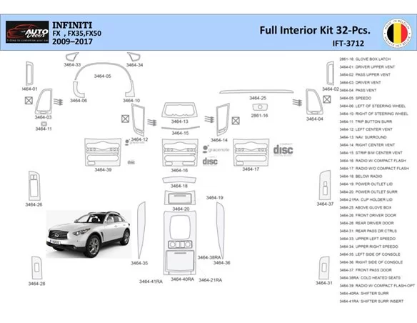 Infiniti FX S51 2009-2017 Súprava obloženia palubnej dosky WHZ interiéru 32 dielov - 1