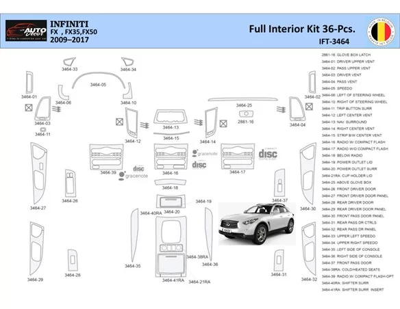 Infiniti FX S51 2009-2017 Súprava obloženia palubnej dosky WHZ interiéru 36 dielov - 1