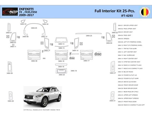 Infiniti FX S51 2009-2017 Súprava obloženia palubnej dosky WHZ interiéru 25 dielov - 1
