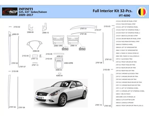 Infiniti G25 2009–2015 Interiér kabrioletu WHZ Súprava obloženia palubnej dosky 32 dielov - 1