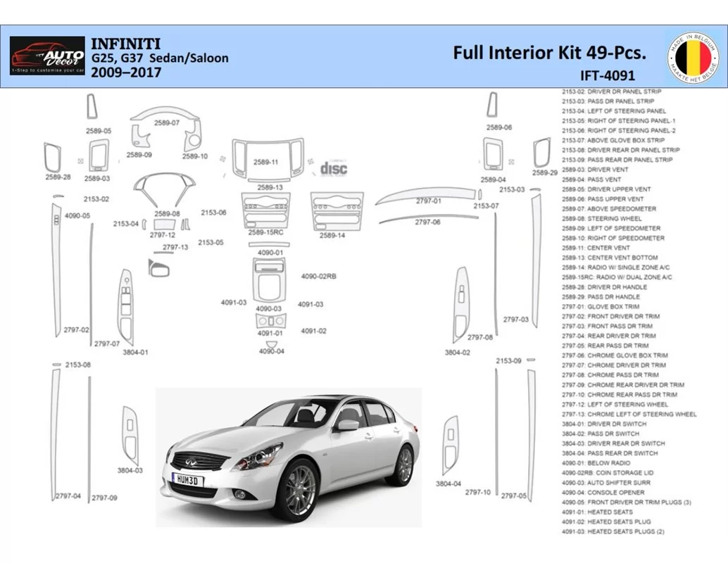 Infiniti G25 2009–2015 Interiér kabrioletu WHZ Súprava obloženia palubnej dosky 49 dielov - 1